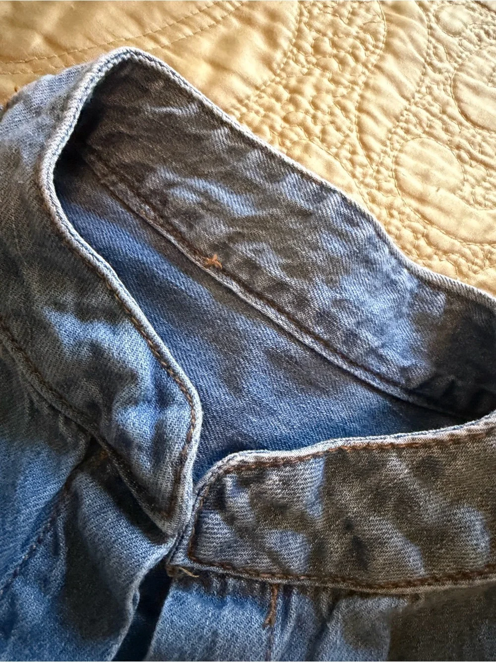 Denim Chambray Puff Sleeve Button Up Prairie Blouse Cottagecore Top - Picture 7 of 12